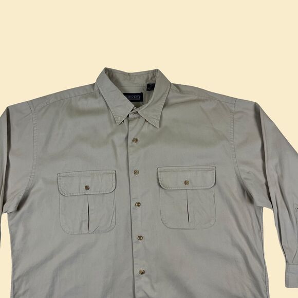 1990s Lands End XL shirt, vintage mens beige long sleeve button down top - Picture 8 of 10
